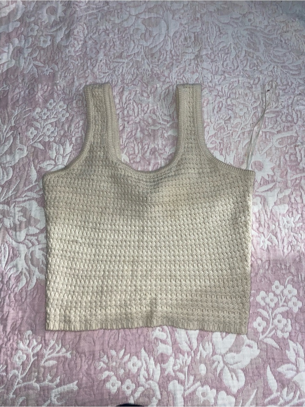 Cream Crochet Knit Tank Top